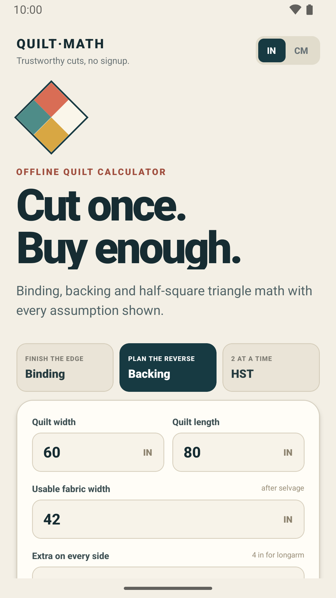 Backing calculator