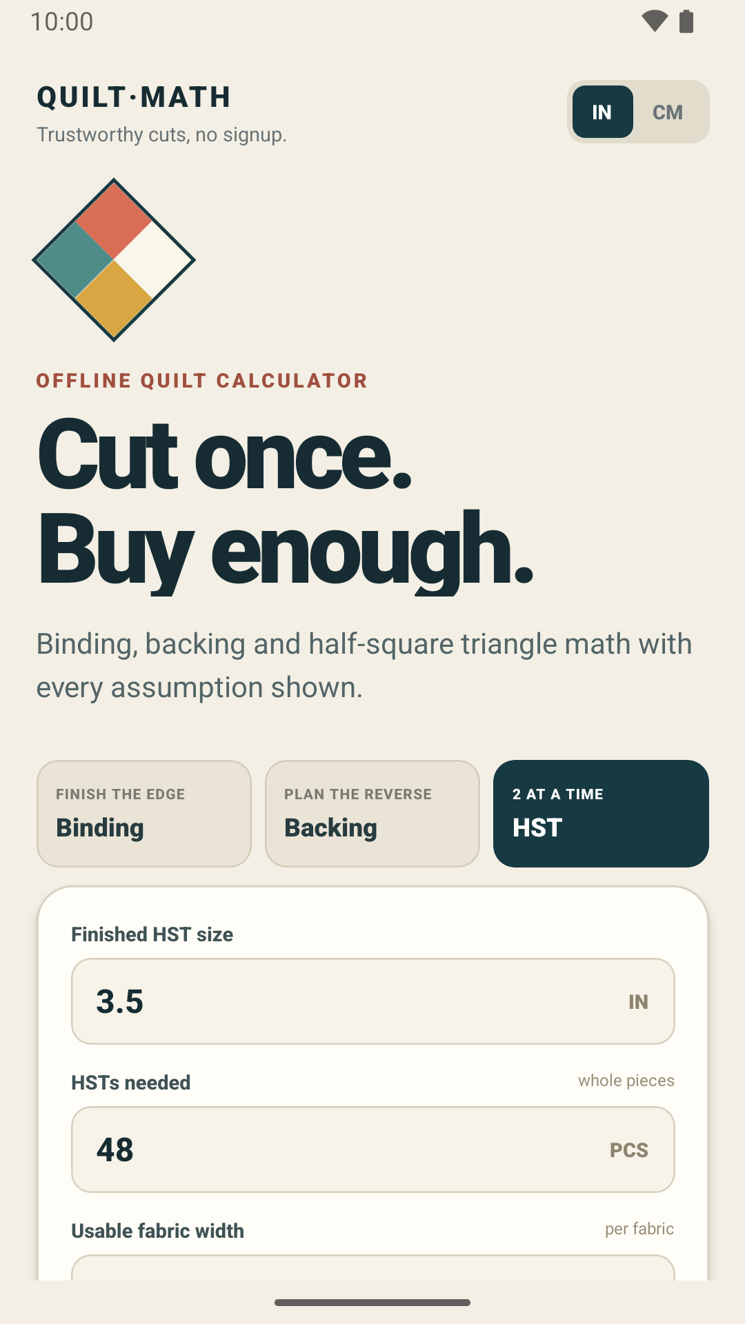 Half-square triangle calculator